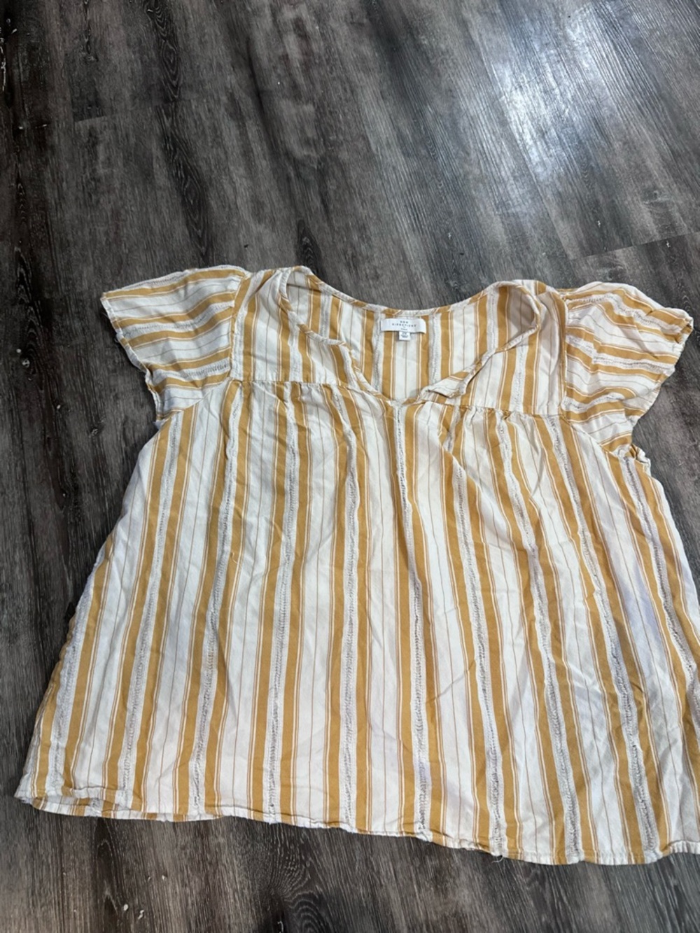 new directions White and Yellow Striped Flutter-Sleeve Blouse